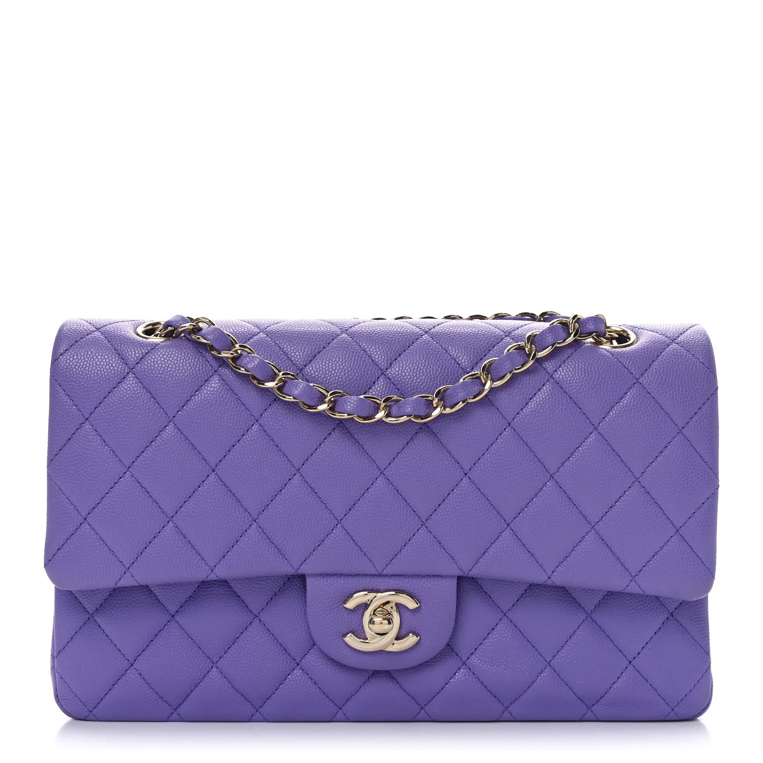 Caviar Quilted Medium Double Flap Purple | FASHIONPHILE (US)