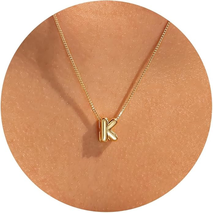 Bubble Letter Necklaces for Women,Dainty Letter Necklace Gold Plated Balloon Letter Necklace Simp... | Amazon (US)