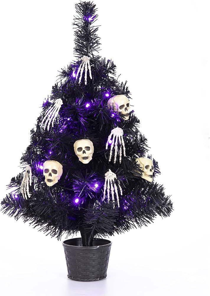 Sunnyglade 21.6 Inch 30 LED Mini Halloween Black Tree Artificial Spooky Tree Glittered with Purpl... | Amazon (US)