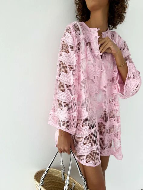 Maui Button Through Cutwork Dress | Powder Pink | Vita Grace