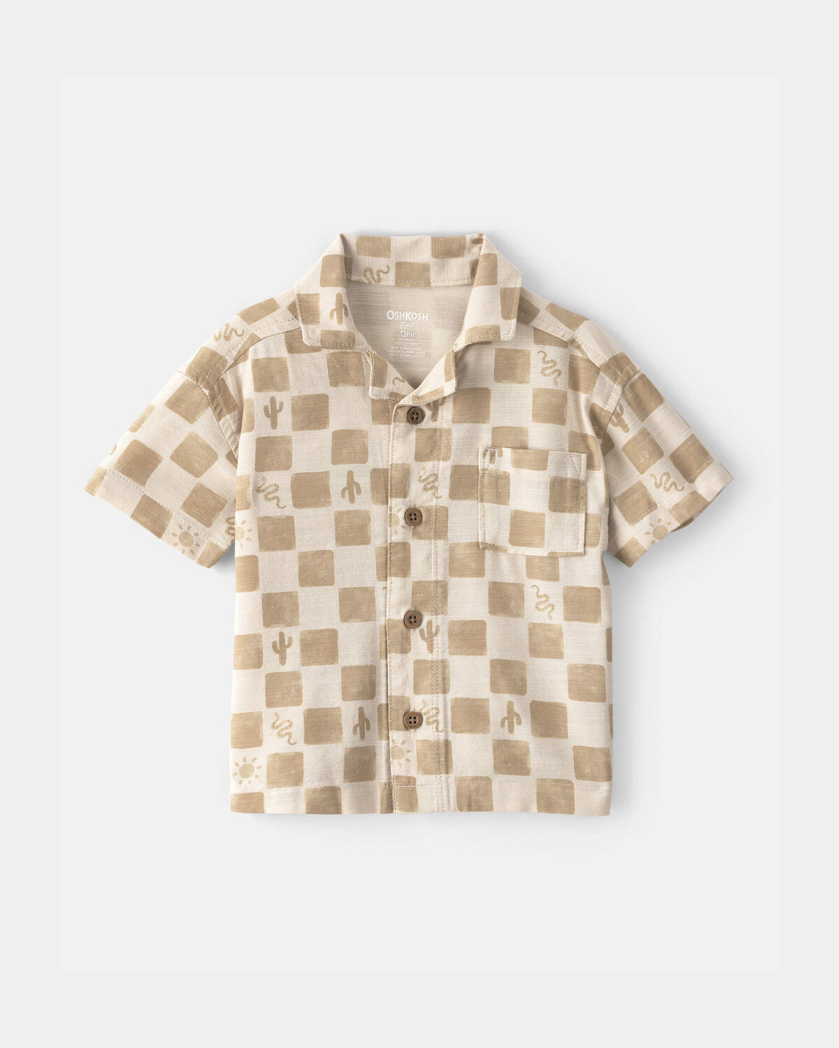 Baby Boy Cactus Checkered Short-Sleeve Button-Down Shirt - Beige | Carter's Inc