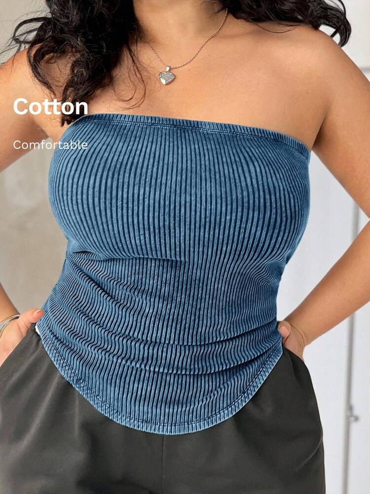 Solflare Women Plus Size Strapless Printed Casual Tube Top, Spring/Summer | SHEIN