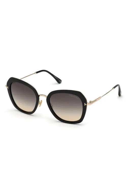 TOM FORD Kenyan 54mm Gradient Round Sunglasses in Black/Grey at Nordstrom | Nordstrom