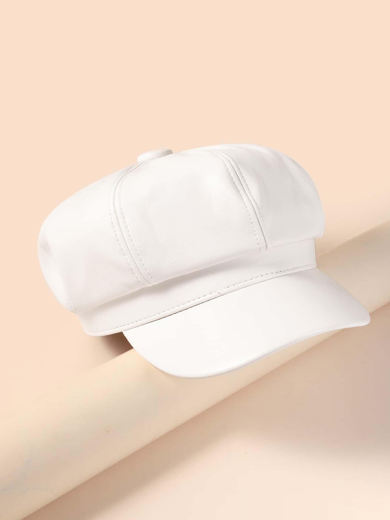 1pc Solid Color Pu Basic Newsboy Cap For Spring, Autumn And Winter Season - Simple Decoration & Warm-Keeping | SHEIN
