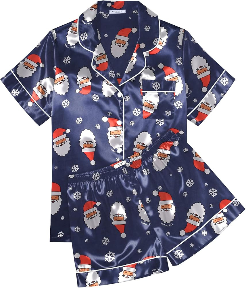 Ekouaer Womens Silk Satin Pajama Sets Soft Short Sleeve Button Down Sleepwear Top and Shorts 2 Pi... | Amazon (US)