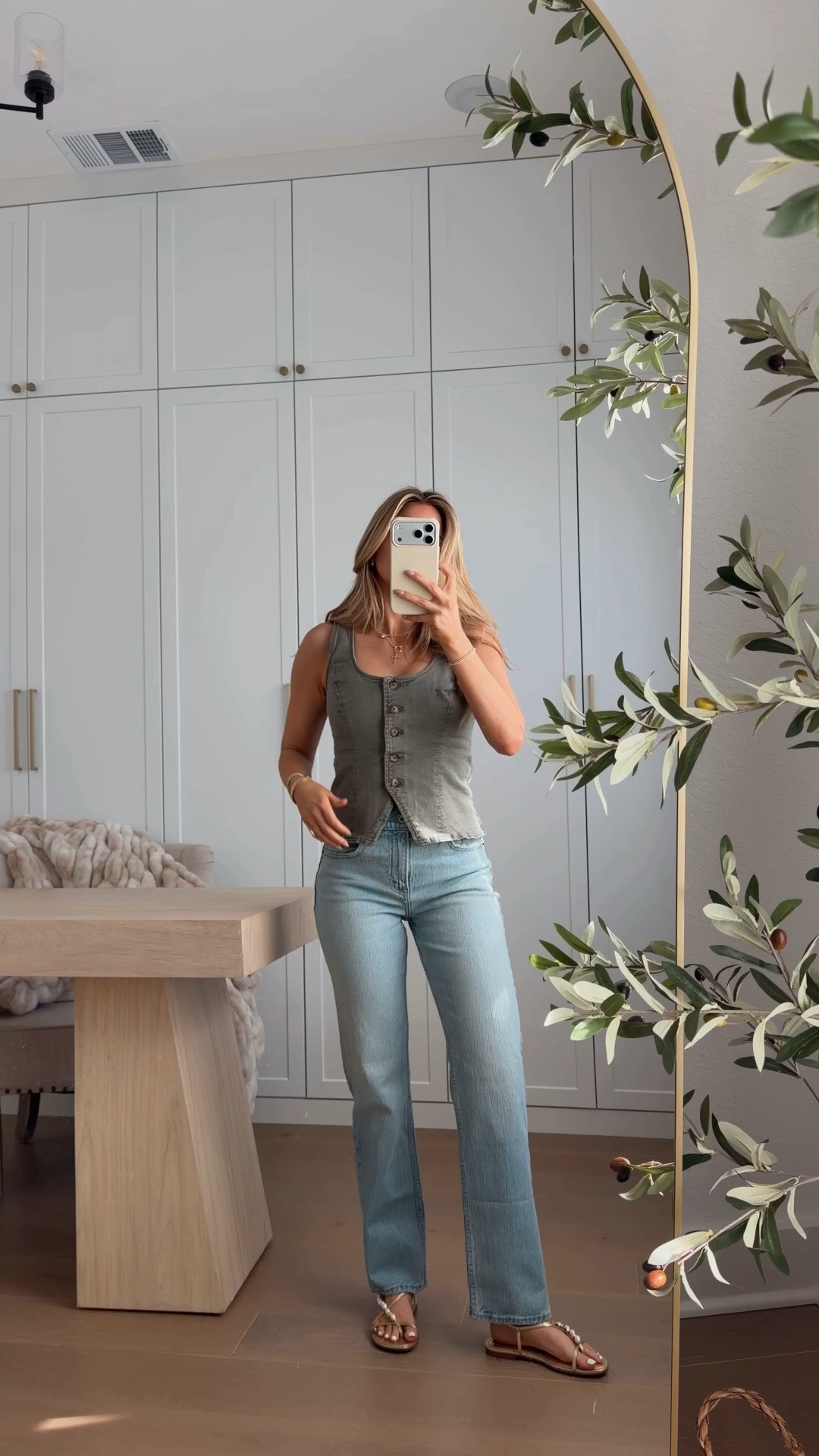 top: xs // jeans: sized up to a 26 regular, i’m 5’3– might cut them!l for a raw edge!