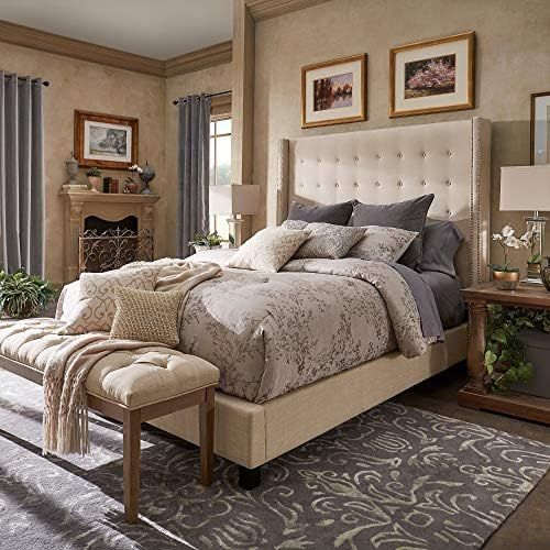 Inspire Q Marion Nailad Wingback Tufted Tall adboard Bed by Bold Cream Queen | Amazon (US)