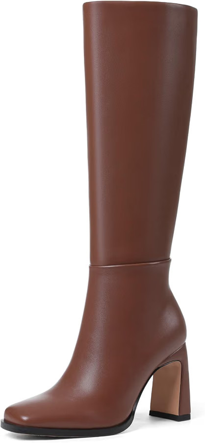 Knee High Boots for Women Square Toe Chunky Heel Leather Tall Fall Winter Fashion Dress Long Boot... | Amazon (US)
