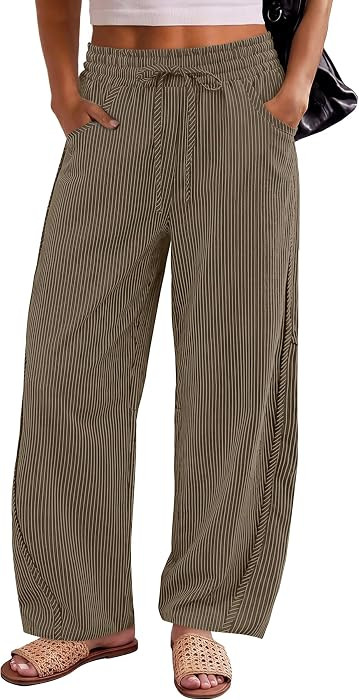 ANRABESS Womens Striped Barrel Casual Pants 2026 Trendy Summer Elastic Drawstring Baggy Lounge Wi... | Amazon (US)