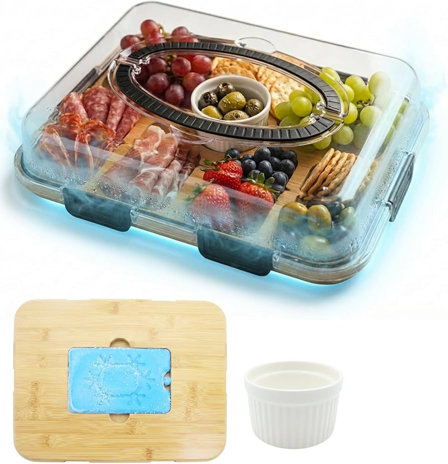 Charcuterie Board with Lid & Ice, Upgraded 6 Snap Laches, Sauce Cup Included, Large Portable Chee... | Amazon (US)