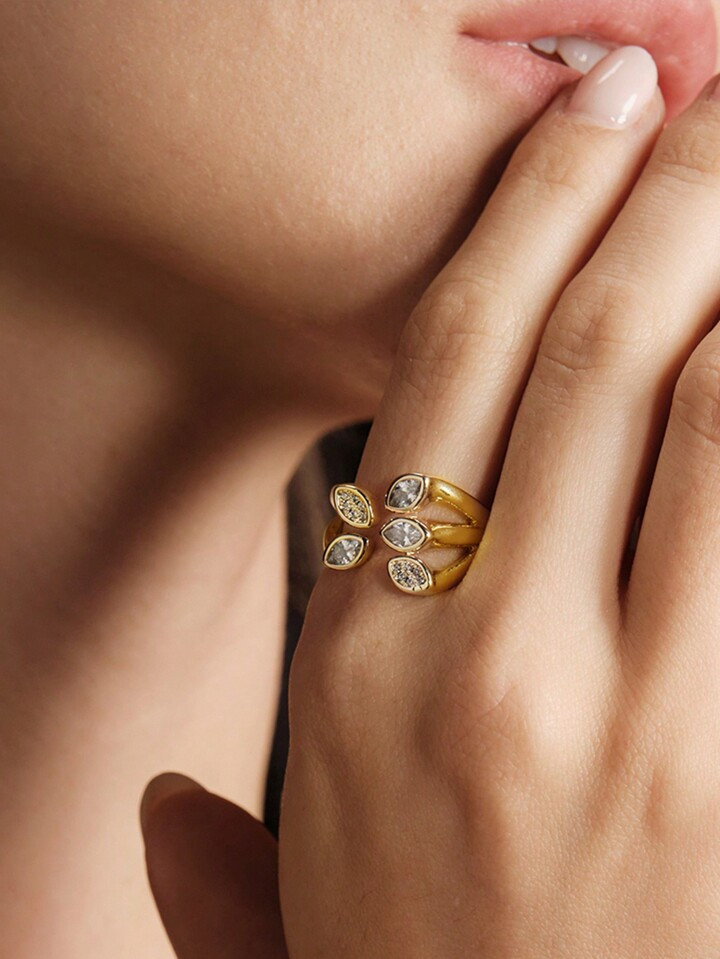 Anewsta Anel Aberto Decorado Com Diamante Folheado A Ouro 18K, Adequado Para Uso Diário E Festivo Para Mulheres | SHEIN