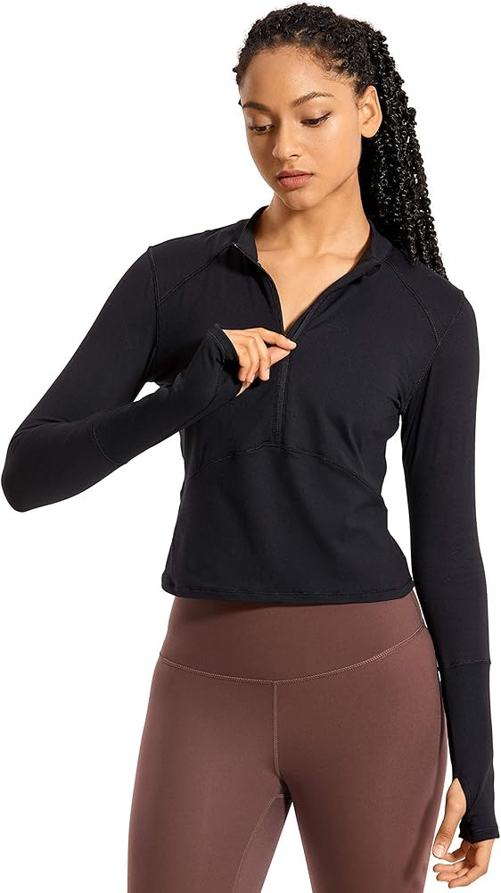 Women's Running Shirt Long Sleeve Shirt Dry Fit Half-Zip Workout Tops Crop Athletic | Amazon (US)