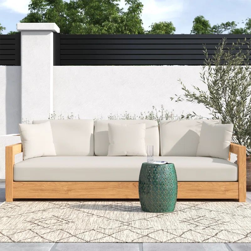 Melrose 76.55'' Teak Outdoor Patio Sofa with Sunbrella® Cushions | Wayfair North America