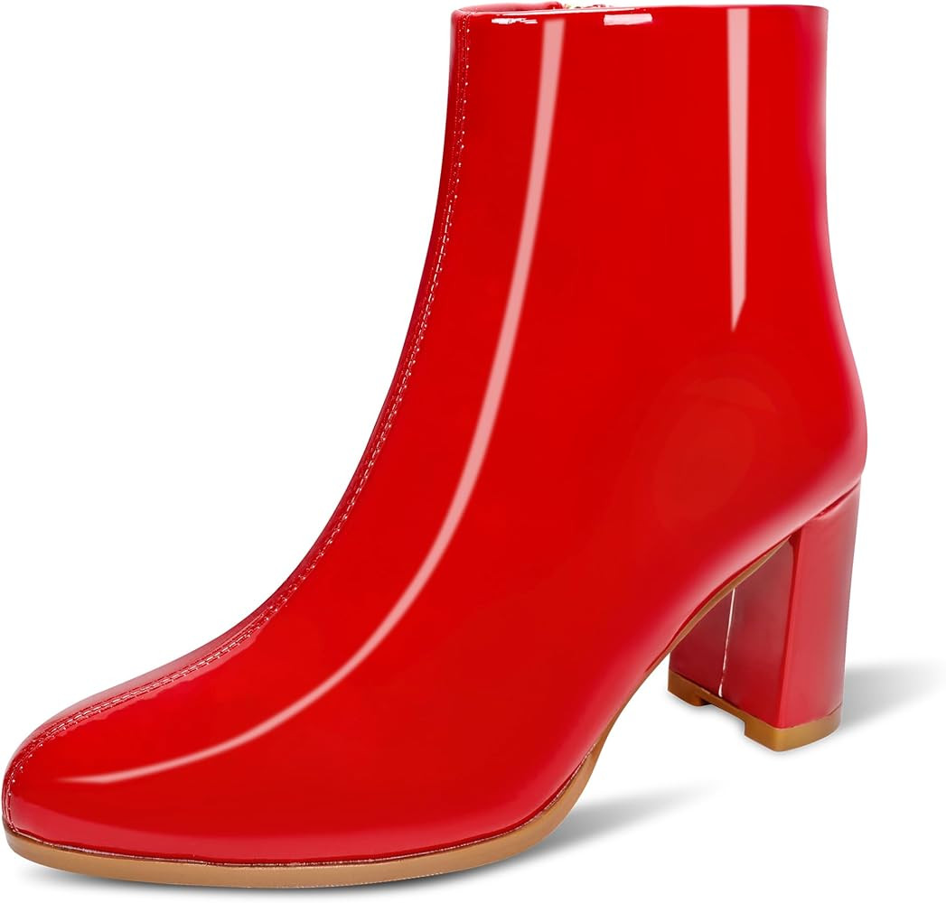 WSKEISP GOGO Boots for Women Pointed Toe Chunky Heels Booties Patent Leather PU GO GO Boots Fashi... | Amazon (US)