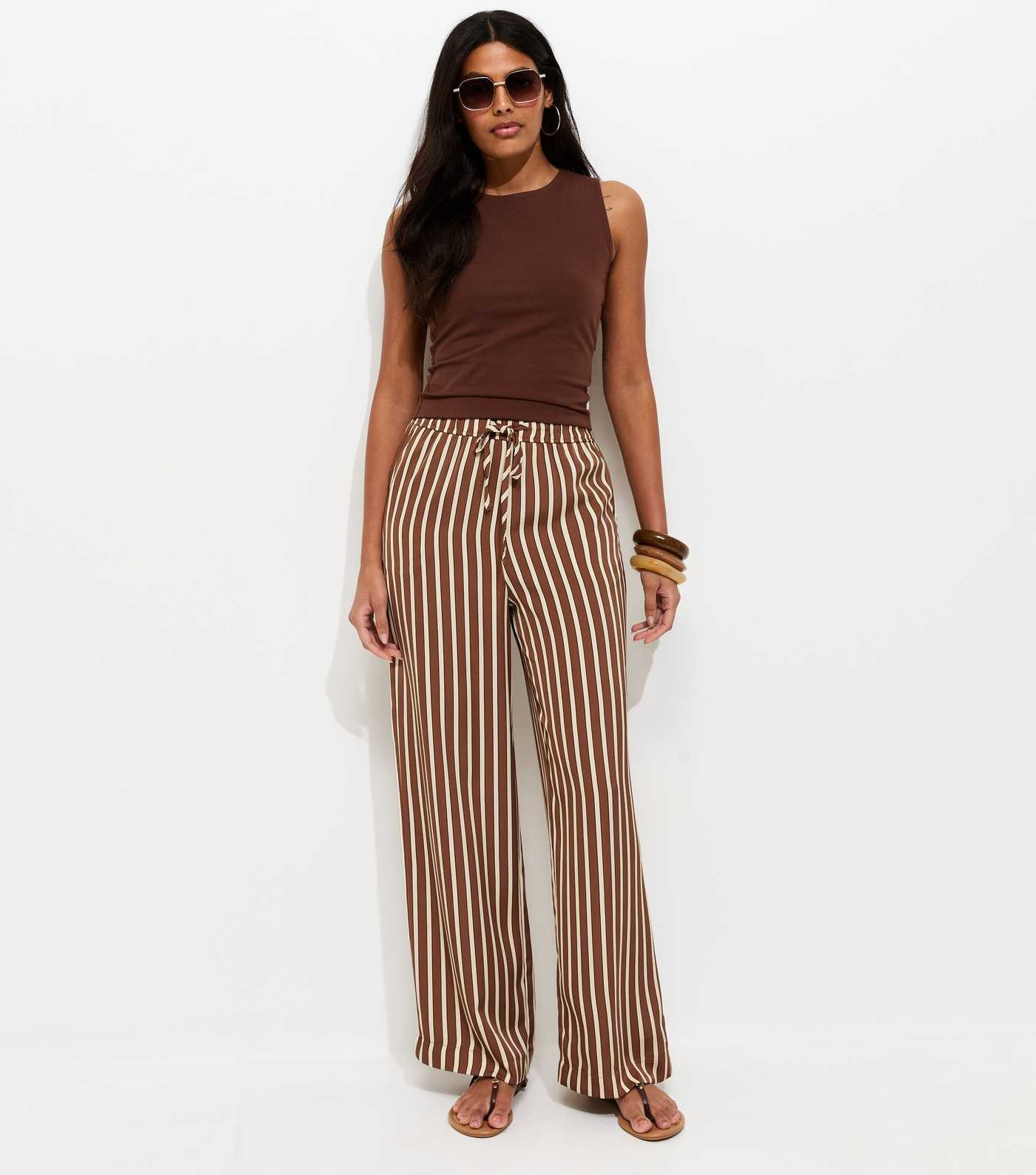 Cream Stripe Wide Leg Trousers | New Look | New Look (UK)