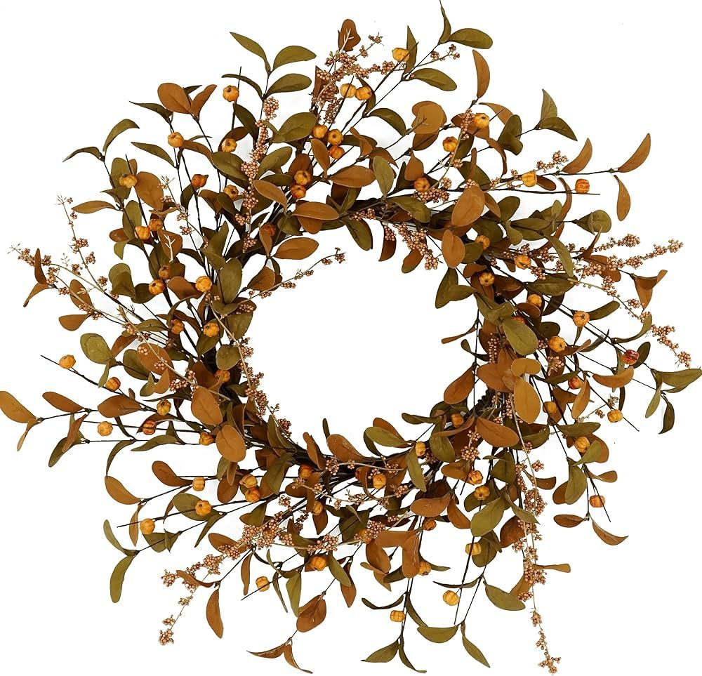 Amazon.com: 20 inch Artificial Fall Wreaths for Front Door Autumn Eucalyptus Wreath with Eucalypt... | Amazon (US)