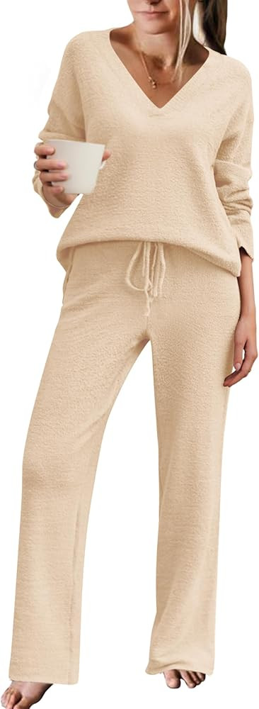 Ekouaer Womens Pajama Sets Fuzzy Fleece Sleepwear Long Sleeve Pjs 2 Piece Lounge Set Fall Outfits... | Amazon (US)