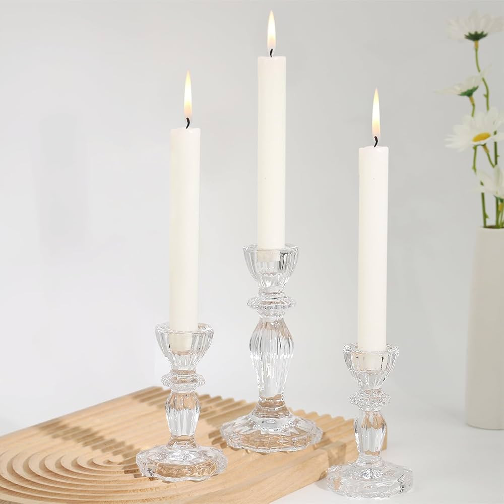 Glass Candlestick Holders Set of 3, Clear Candle Holder Taper Candle Holders for Candlesticks, Ta... | Amazon (US)