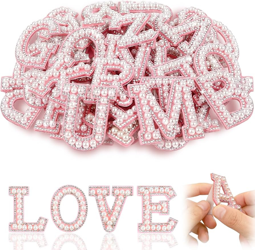 Cute 26 English Letters Patch Stickers, A-Z Alphabet Applique with Pearls and Small Diamonds, Sel... | Amazon (US)