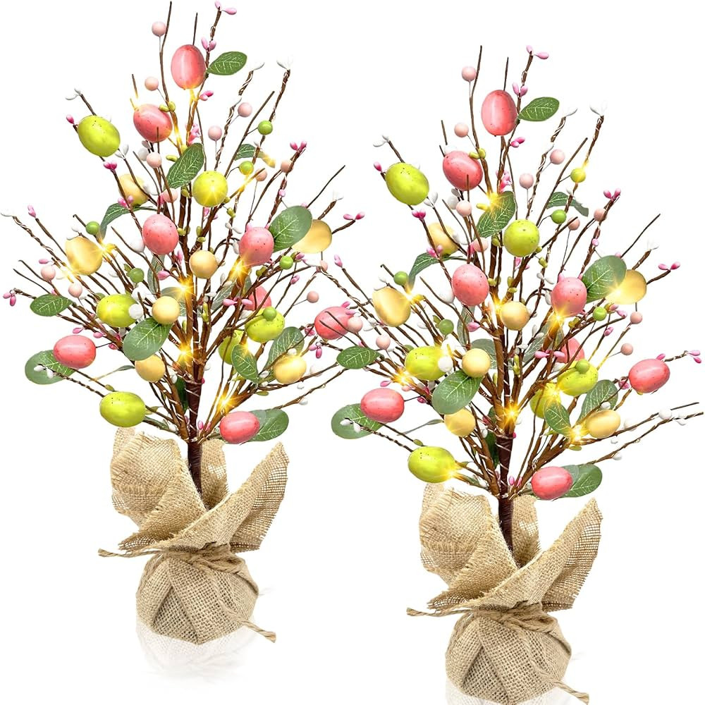 Vanthylit Easter Decorations, 2 Pack Easter Tree with Eggs Artificial Battery Powered Tabletop Ce... | Amazon (US)