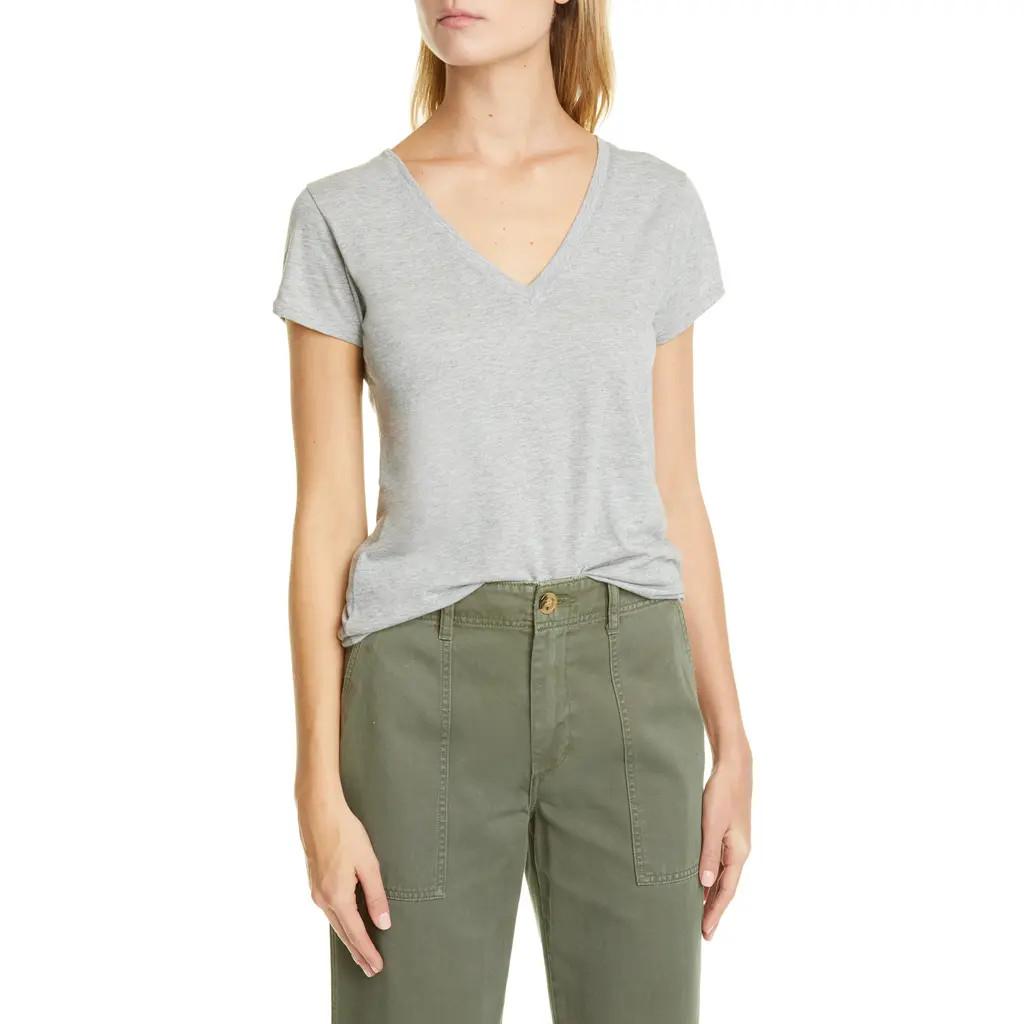 Vince Pima Cotton V-Neck Top in Heather Grey at Nordstrom, Size X-Large | Nordstrom