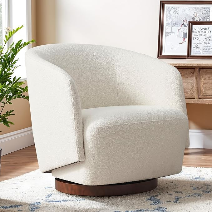 Boucle Swivel Accent Chair, No Assembly Upholstered Armchair with Rubberwood Base, 360° Rotating... | Amazon (US)