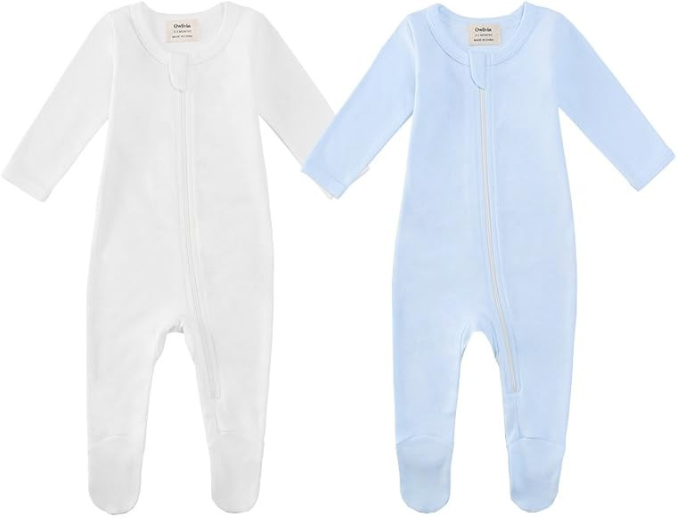 Owlivia Organic Cotton Baby Pajamas, Boys Girls Zip Front Sleep 'N Play, Footed Sleeper, Long Sle... | Amazon (US)
