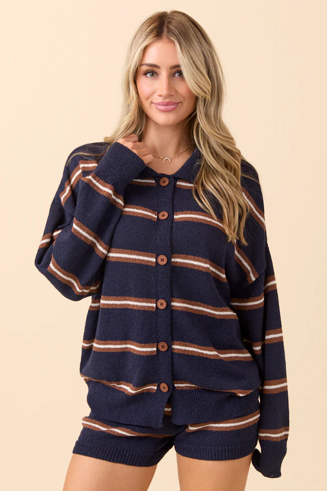 Jeannie Navy Stripe Cardigan | Pink Lily