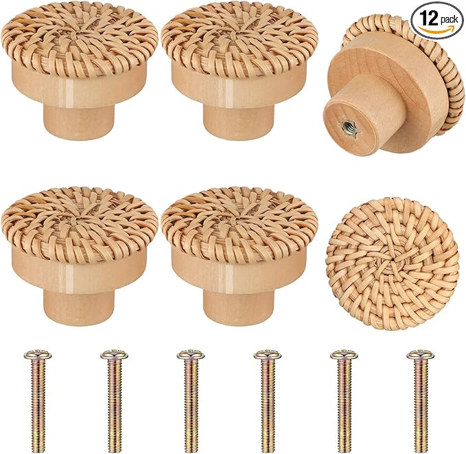 Blulu Boho Rattan Dresser Knobs Round Wooden Drawer Knobs Handmade Wicker Woven and Screws for Bo... | Amazon (US)