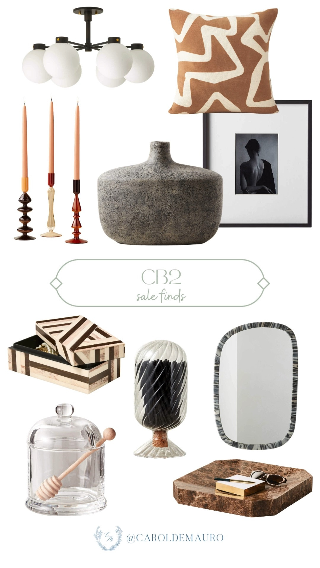 cb2 sale, discounted, home finds, home decor, home styling, lighting fixture, throw pillow, gallery wall frame, stone vase, taper candle holders, trinket box, matchstick holder, wall mirror, honey dipper jar, trinket tray

#LTKHome