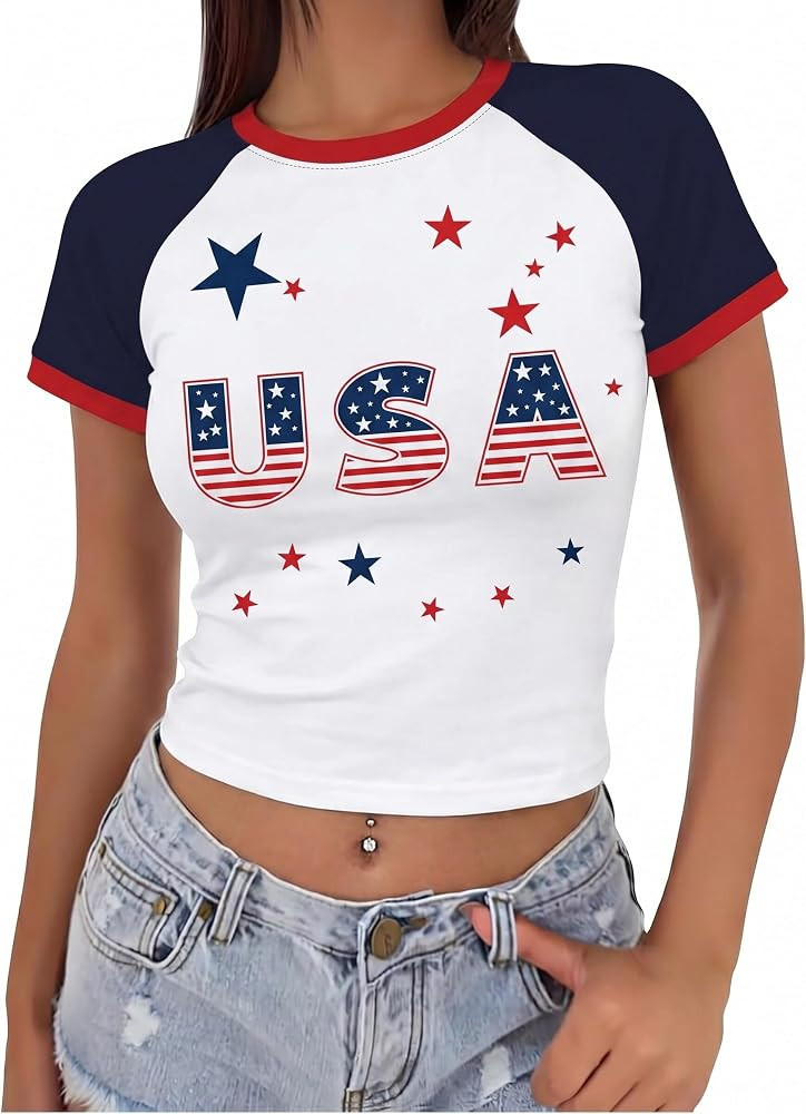 Women USA Shirt 4th of July Patriotic Shirts Y2k American Flag Crop Tops 250 Anniversary USA Baby... | Amazon (US)