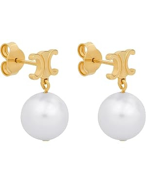 Gold Swing Pearl Earrings, Luxurious Letter Design And Rectangular Three-Dimensional Pendant | Amazon (US)