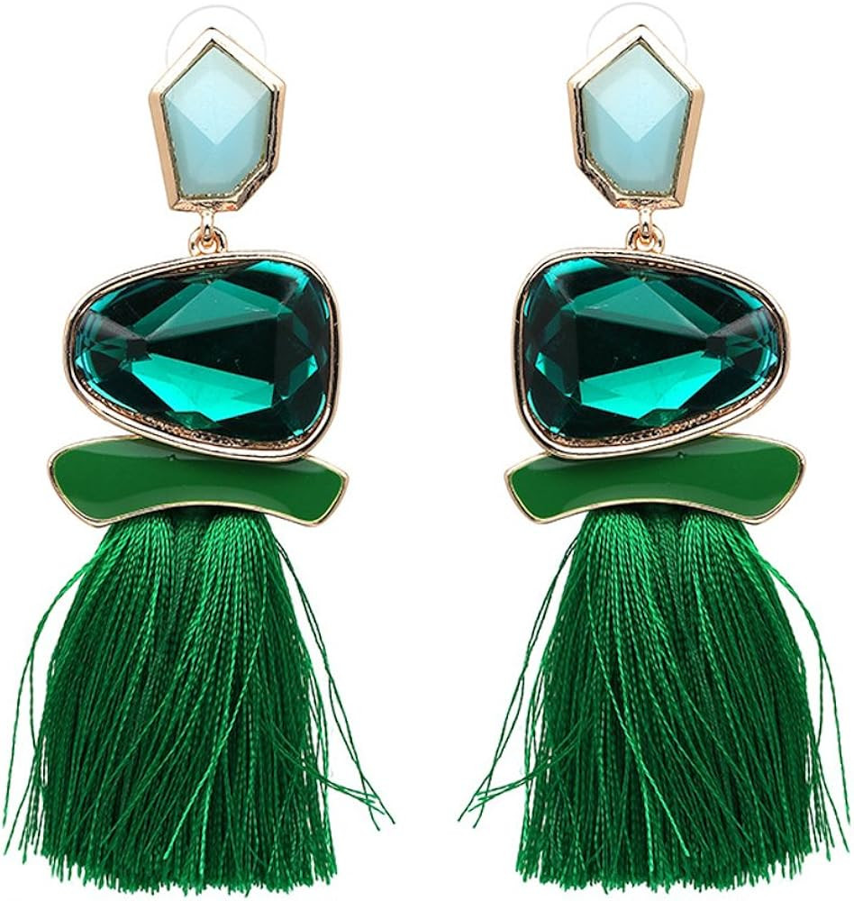 Vintage Drop Dangle Earrings Boho Statement National Style Tassel Earring Rhinestone Rectangle Lo... | Amazon (US)