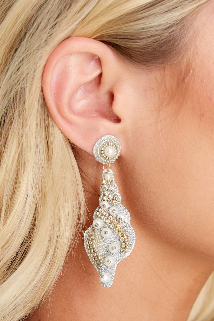 Sound Of Waves Silver Shell Beaded Earrings | Red Dress 