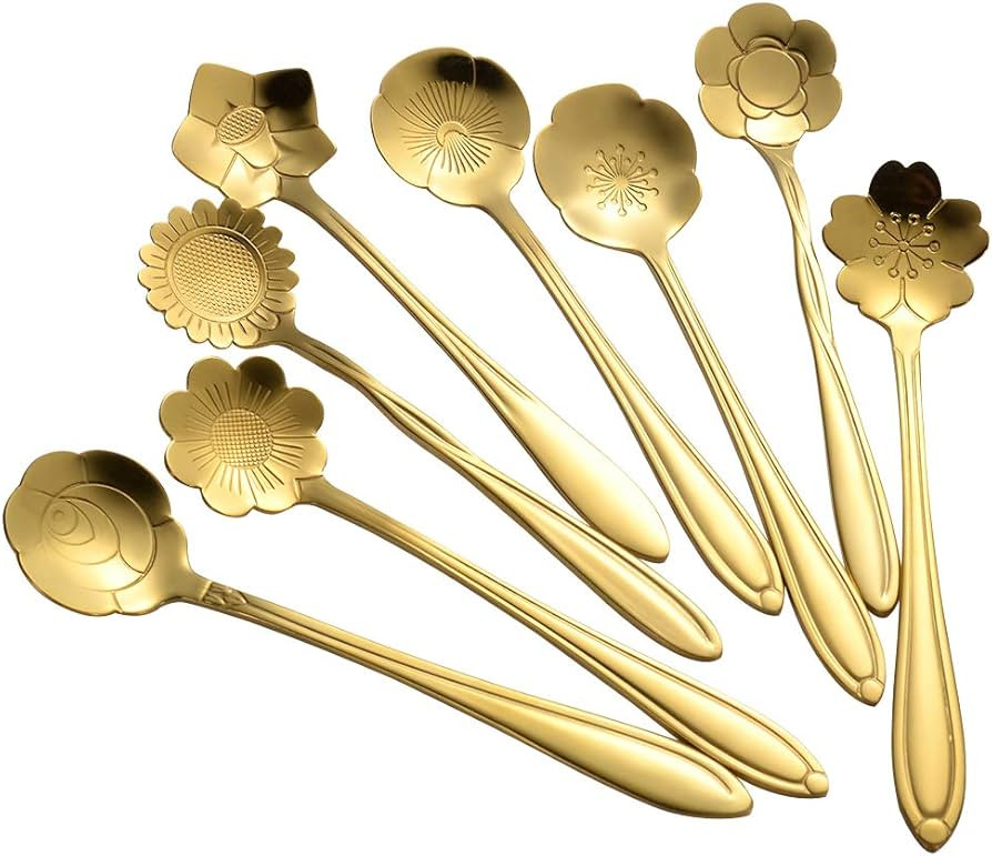 AnSaw 8 Piece Flower Scoop Set, Stainless Steel Reusable Tea Scoops Cake Spoon Set for Tea Partie... | Amazon (US)