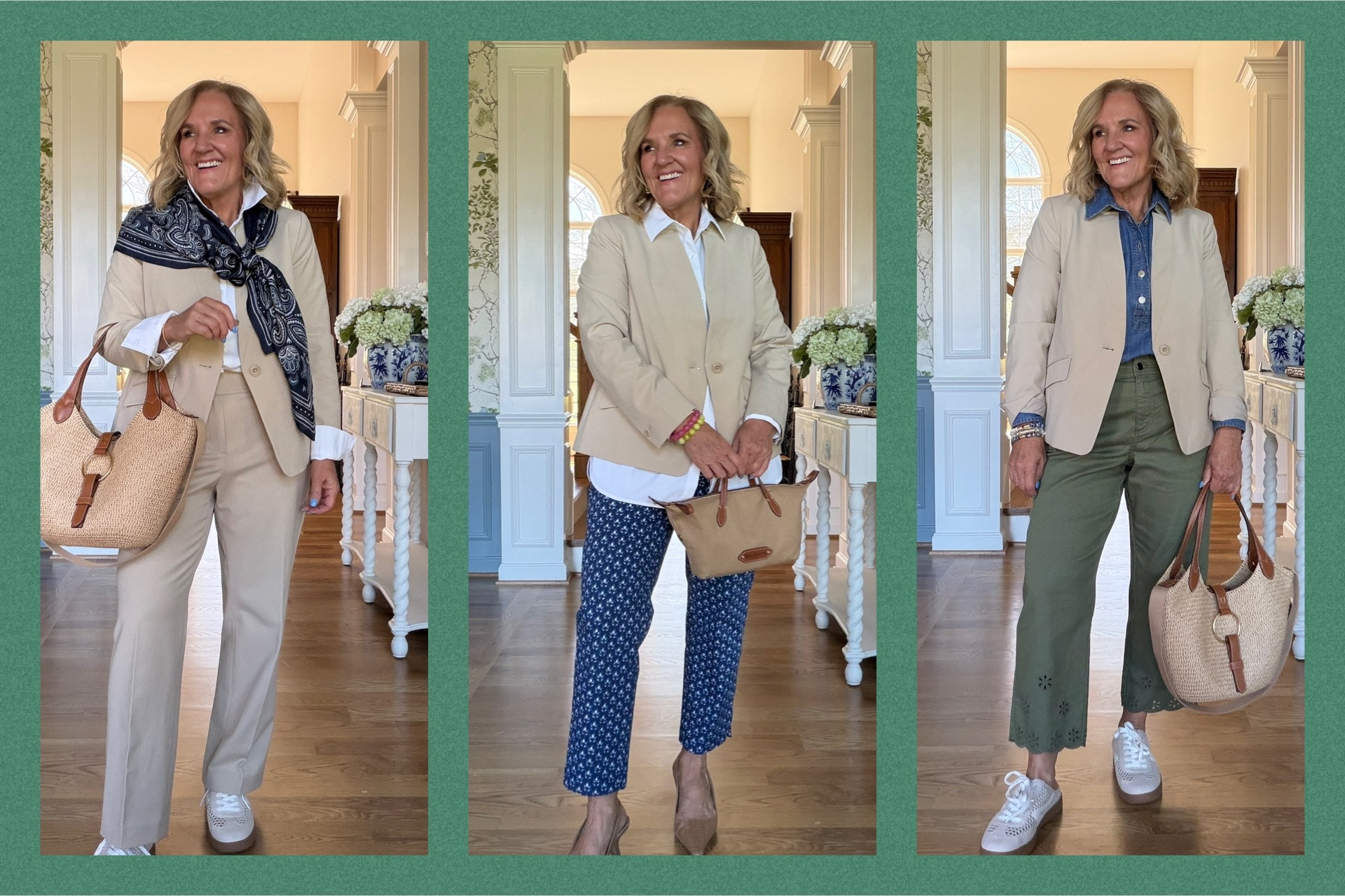 This blazer is an easy spring layer. Buy it on its own or as part of the suit. Wearing size 10 petite. 
Other sizing
Tan pants 8 reg which I had bought the petite 
Blue pants 8 petite 
green eyelet trim pants 8 petite 
White blouse small 
Denim popover medium petite 
20% off my bracelet stack code NANETTE20

#LTKTravel #LTKWorkwear #LTKOver40