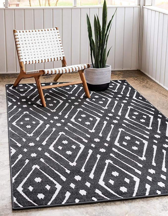 Unique Loom Sabrina Soto Outdoor Collection Geometric Carved Trellis Contemporary Black Area Rug ... | Amazon (US)