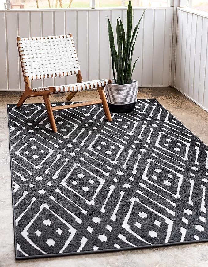 Unique Loom Sabrina Soto Outdoor Collection Geometric Carved Trellis Contemporary Black Area Rug ... | Amazon (US)