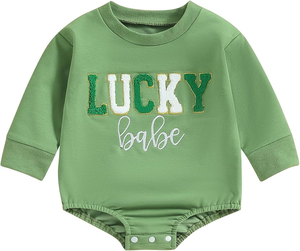 Dcohmch Baby Girl St Patricks Day Outfit Letter Embroidery Contrast Color Long Sleeve Romper Newb... | Amazon (US)