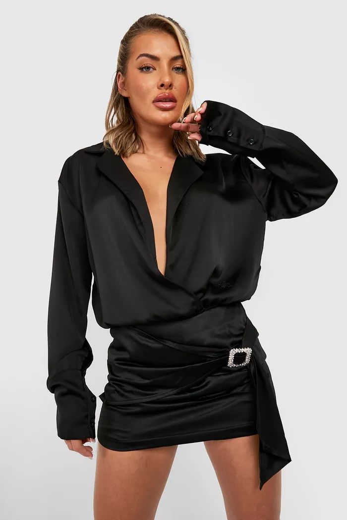 Satin Buckle Detail Wrap Skort | Boohoo.com (UK & IE)