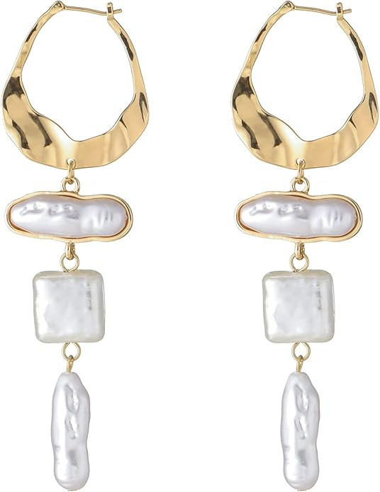 Donabus Statement Pearl Dangle Earring Luxury Chandelier Earring Gold and Pearl Earring Organic S... | Amazon (US)