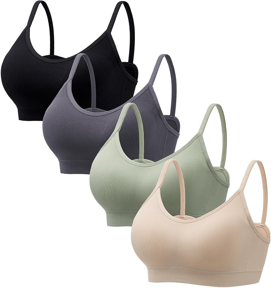 Angelhood Sports Cami Bras Pack for Women - Basic V-Neck Padded Seamless Bras with No Underwire | Amazon (US)