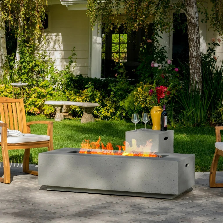 Noble House Alison 56" Rectangular MGO Fire Table, 50,000 BTU with Tank Holder, Light Grey | Walmart (US)