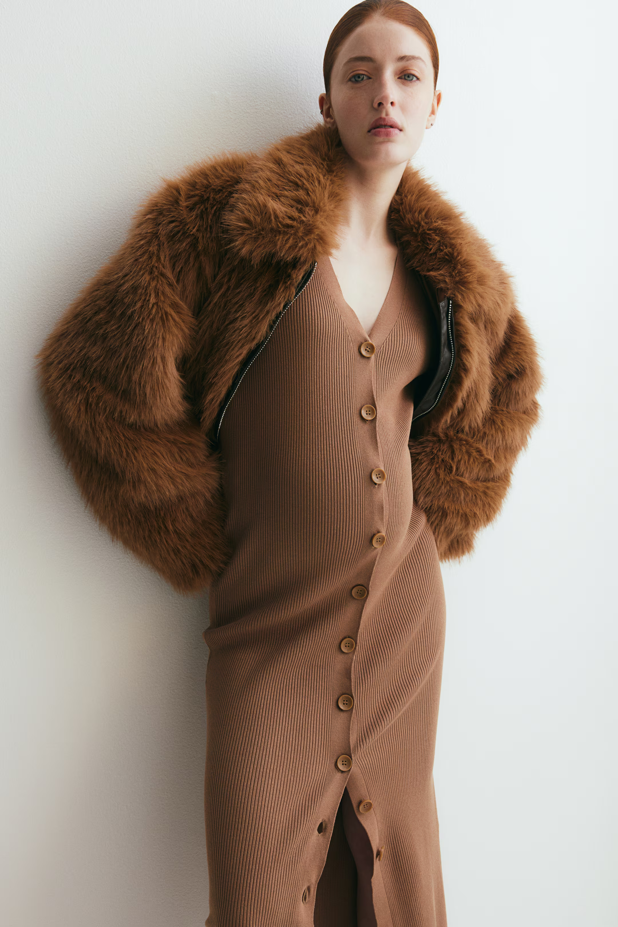 MAMA Rib-knit button-front dress - Dark beige - Ladies | H&M GB | H&M (UK, MY, IN, SG, PH, TW, HK)