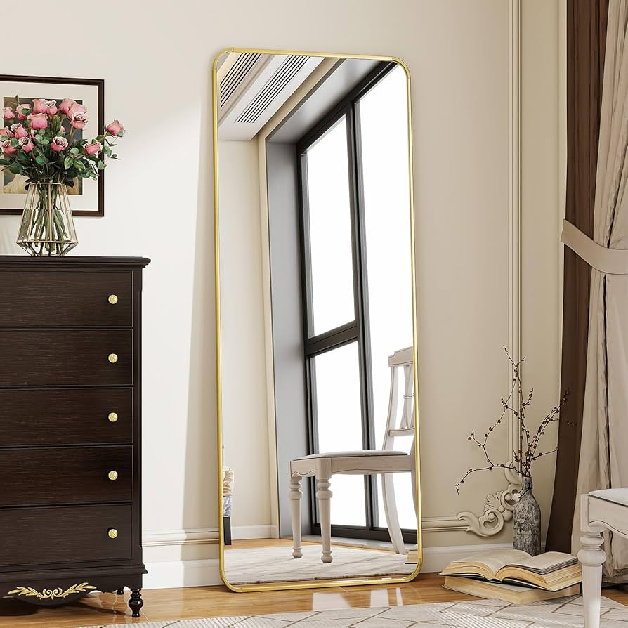 Amazon.com: BEAUTYPEAK Mirror Full Length, 59"x16" Floor Mirror,Rounded Corner Full Body for Bedr... | Amazon (US)