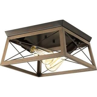 Briarwood Collection 12 in. 2-Light Antique Bronze Farmhouse Flush Mount Ceiling Light with Paint... | The Home Depot