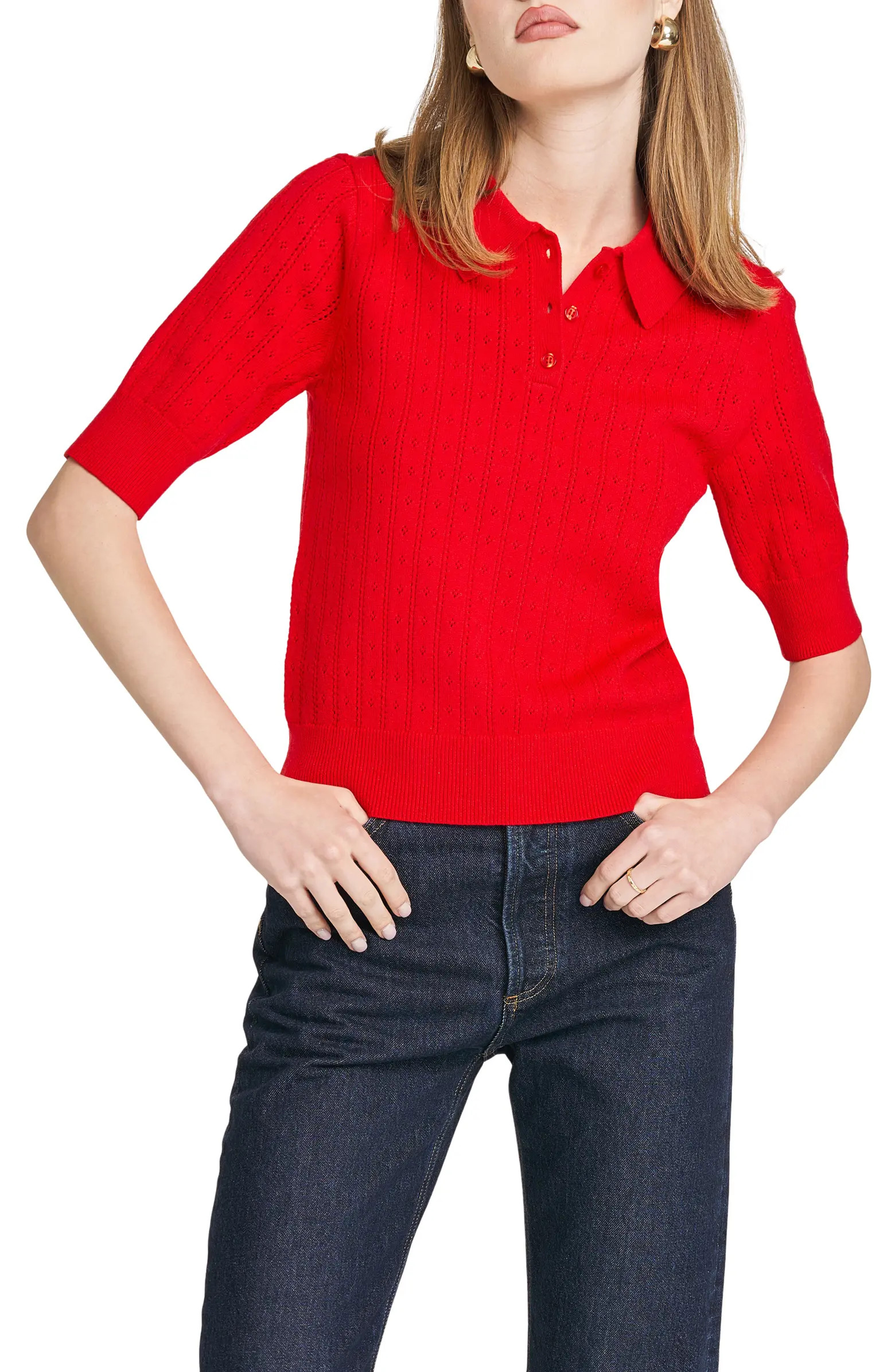 WAYF Taylor Short Sleeve Pointelle Polo Sweater | Nordstrom | Nordstrom