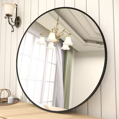 BEAUTYPEAK 35.4-in W x 35.4-in H Round Black Framed Wall Mirror | Lowe's