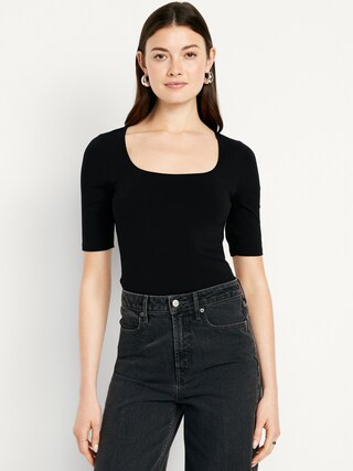 Double-Layer Elbow-Sleeve Scoop-Neck T-Shirt | Old Navy (US)