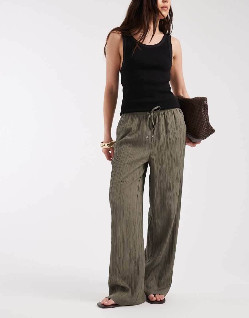 ONLY wide leg crinkle textured pants in olive green | ASOS (Global)